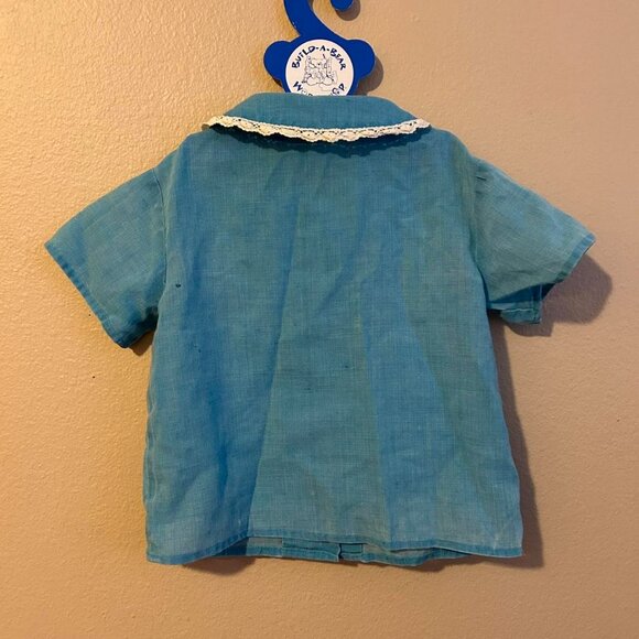 Vintage Handmade little Boys Shirt Blue With Lace Button Up - Picture 4 of 6